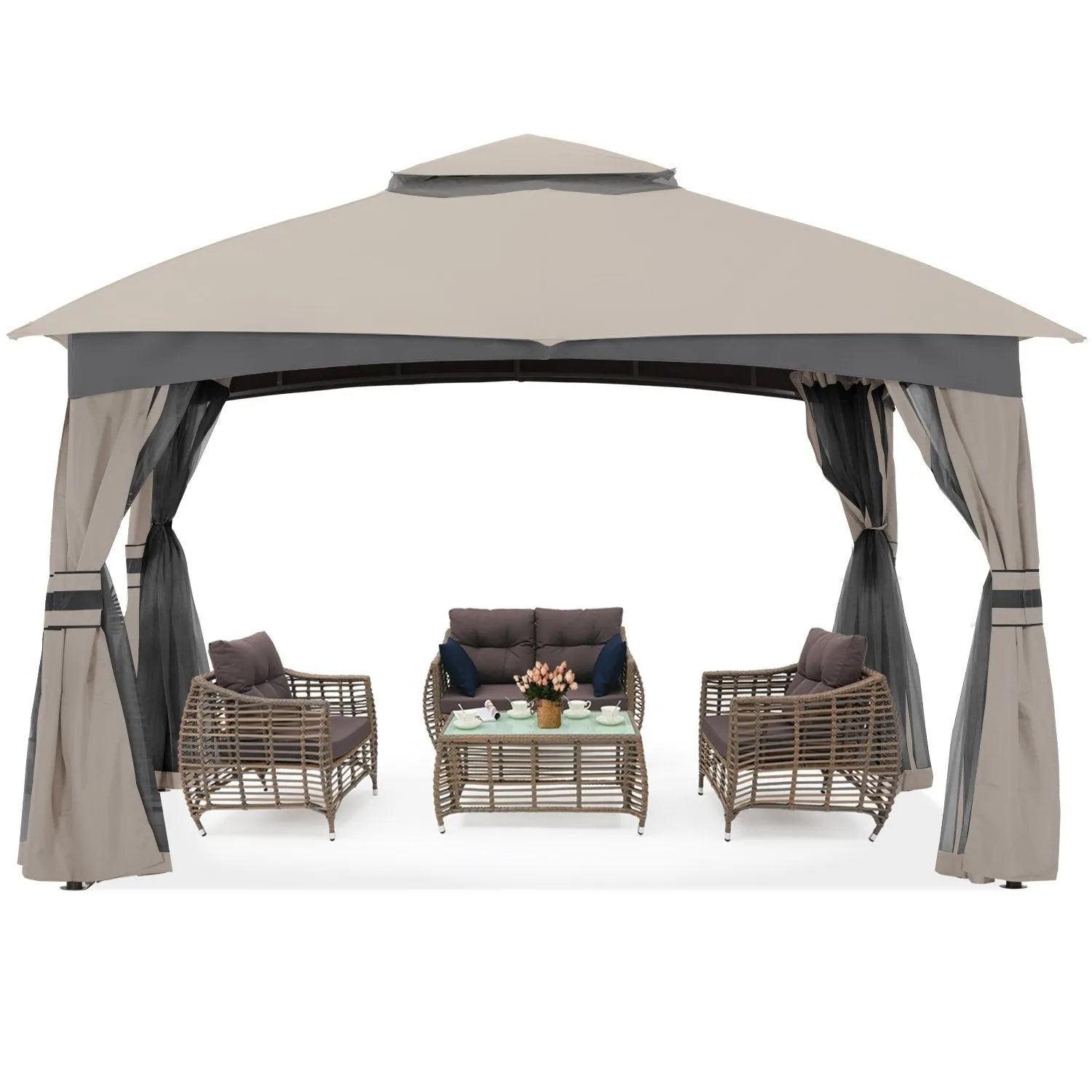 ABCCANOPY Double Soft-Top Patio Gazebo 8x8/10x10/10x12 with Mosquito Netting