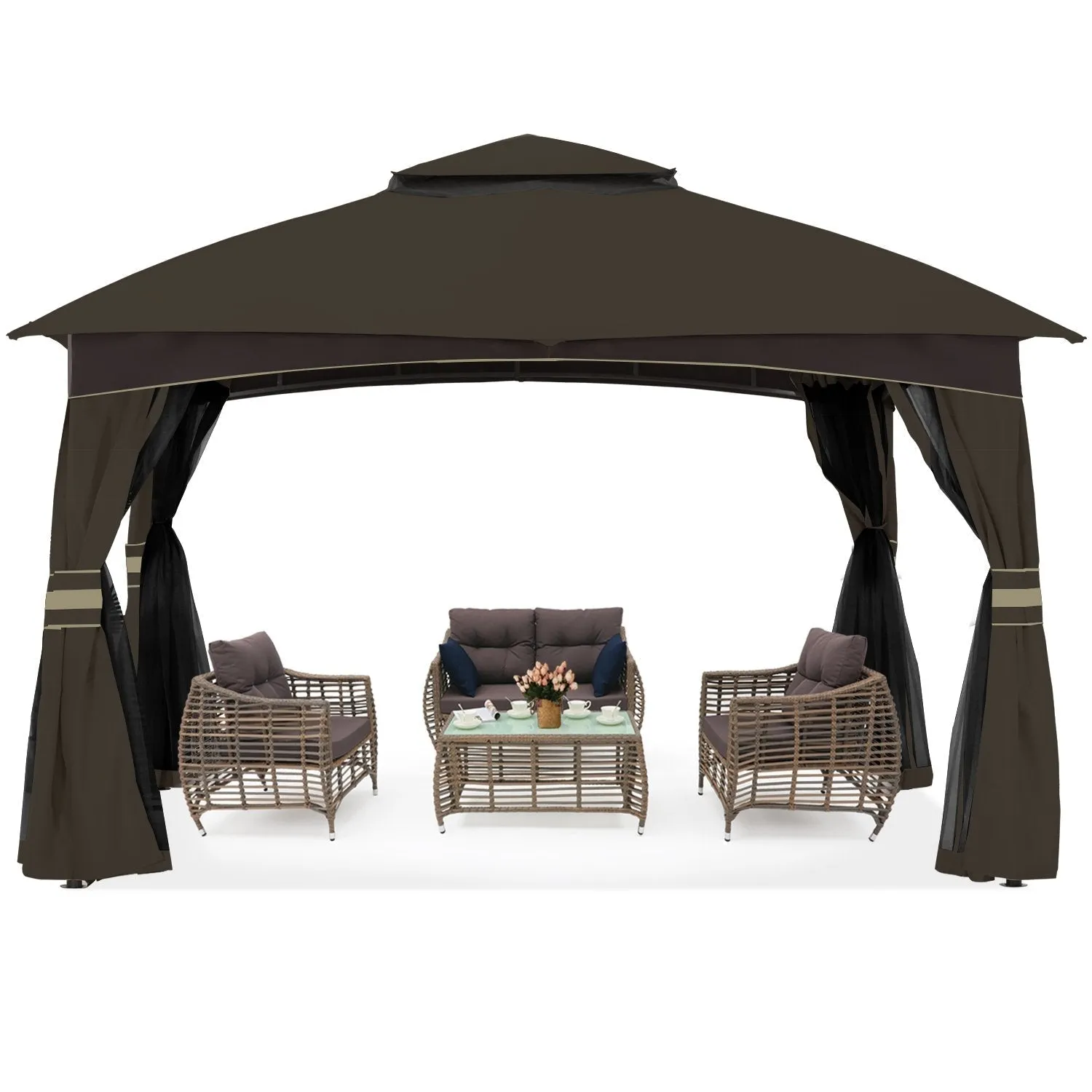 ABCCANOPY Double Soft-Top Patio Gazebo 8x8/10x10/10x12 with Mosquito Netting
