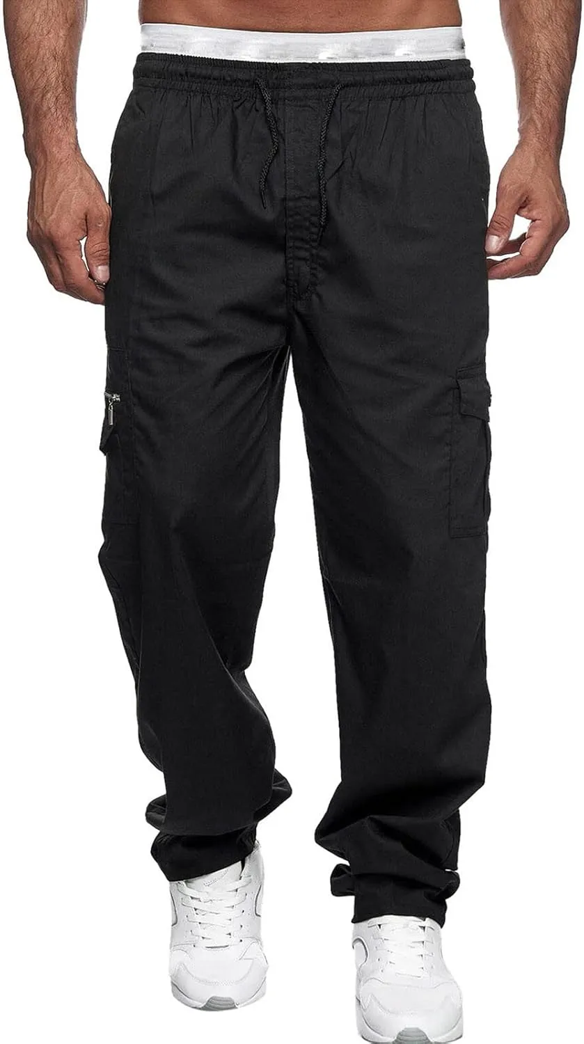 Cargo Sweatpants for Men Big and Tall Jogger Pant Men's Fleece Lined Cargo Sweatpants Open Bottom Straight Leg Casual