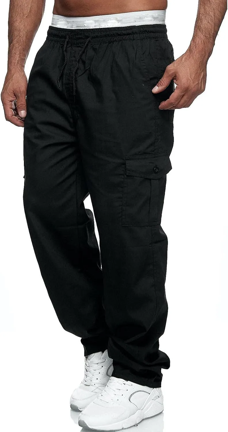 Cargo Sweatpants for Men Big and Tall Jogger Pant Men's Fleece Lined Cargo Sweatpants Open Bottom Straight Leg Casual