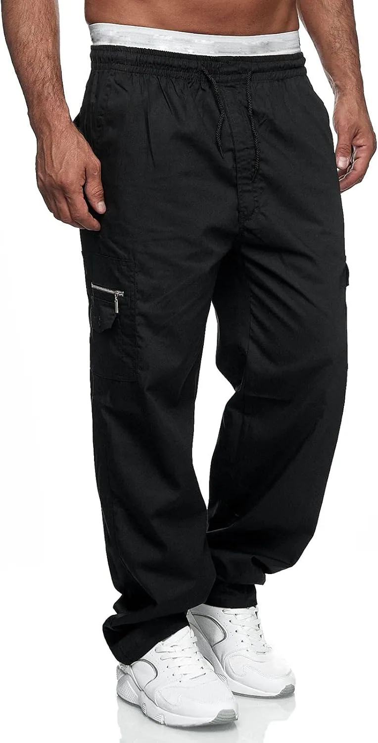 Cargo Sweatpants for Men Big and Tall Jogger Pant Men's Fleece Lined Cargo Sweatpants Open Bottom Straight Leg Casual
