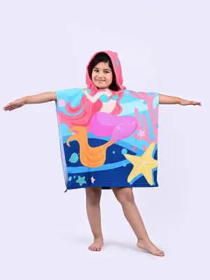Dreamy Mermaid Hooded Poncho Towel for Girls– Multicolor, 120 x 60 cm