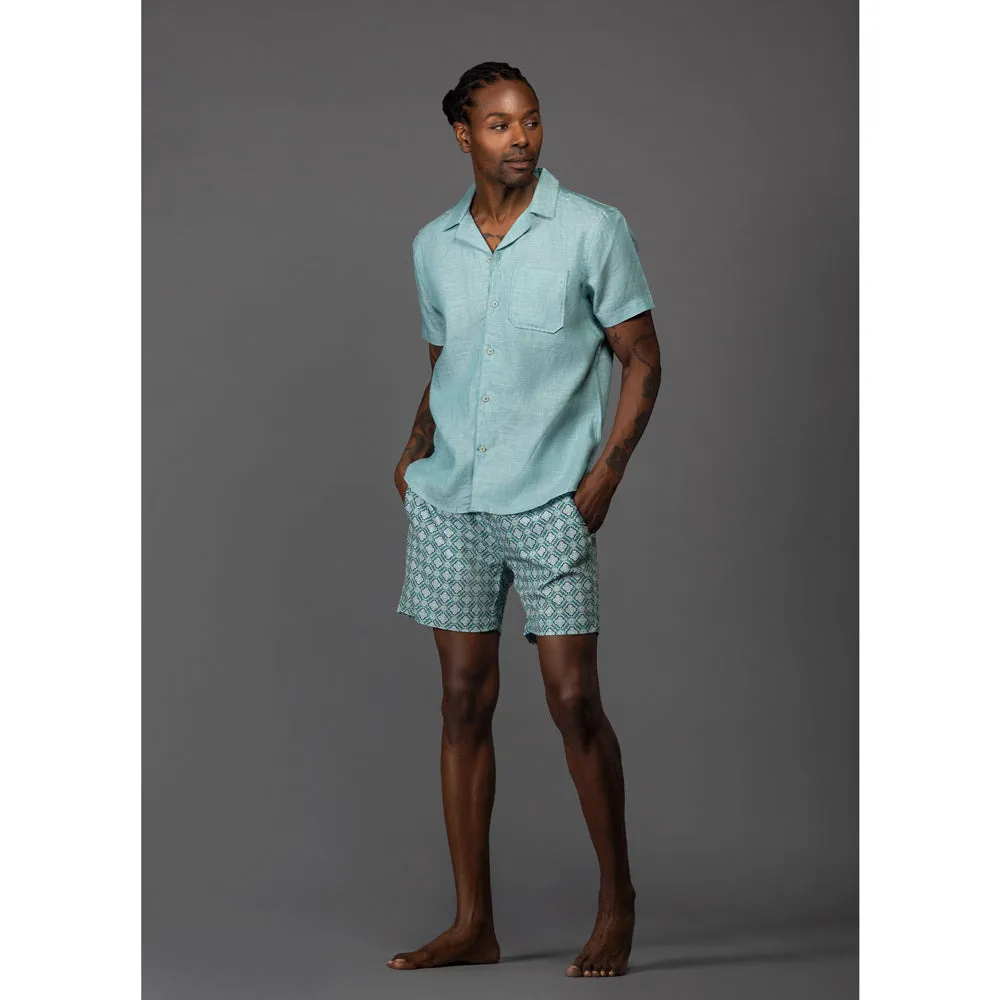 Erinite Teal Pure Linen Camp Shirt