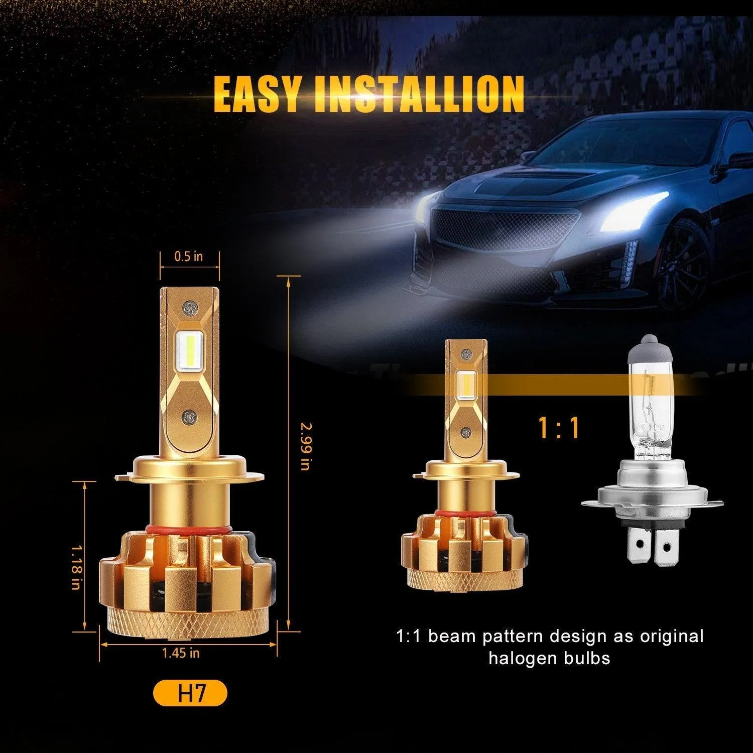 For 2003-2006 Mercedes-Benz CLK500 with Halogen Headlamps F-16 Plus Series Built-in Canbus LED Light Bulbs High Low Beam Bundle