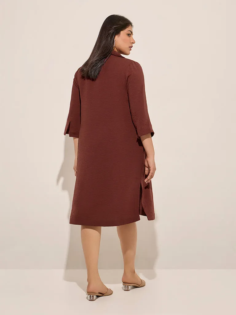 Gia Burgundy Crinkle-Textured A Line Dress