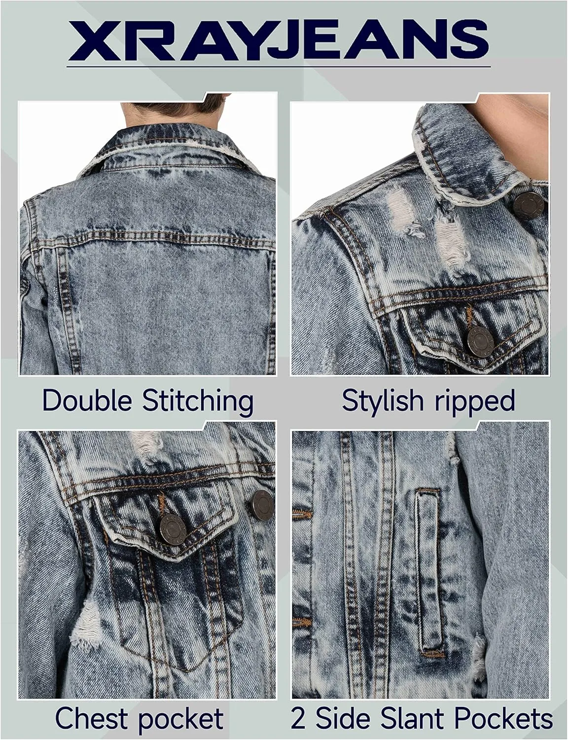 X RAY Boys Denim Jacket (Sizes 8-18), 100% Cotton & Cotton Flex Washed Fall Outerwear Trucker Casual Jean Jacket for Boys