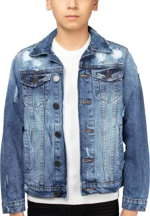 X RAY Boys Denim Jacket (Sizes 8-18), 100% Cotton & Cotton Flex Washed Fall Outerwear Trucker Casual Jean Jacket for Boys
