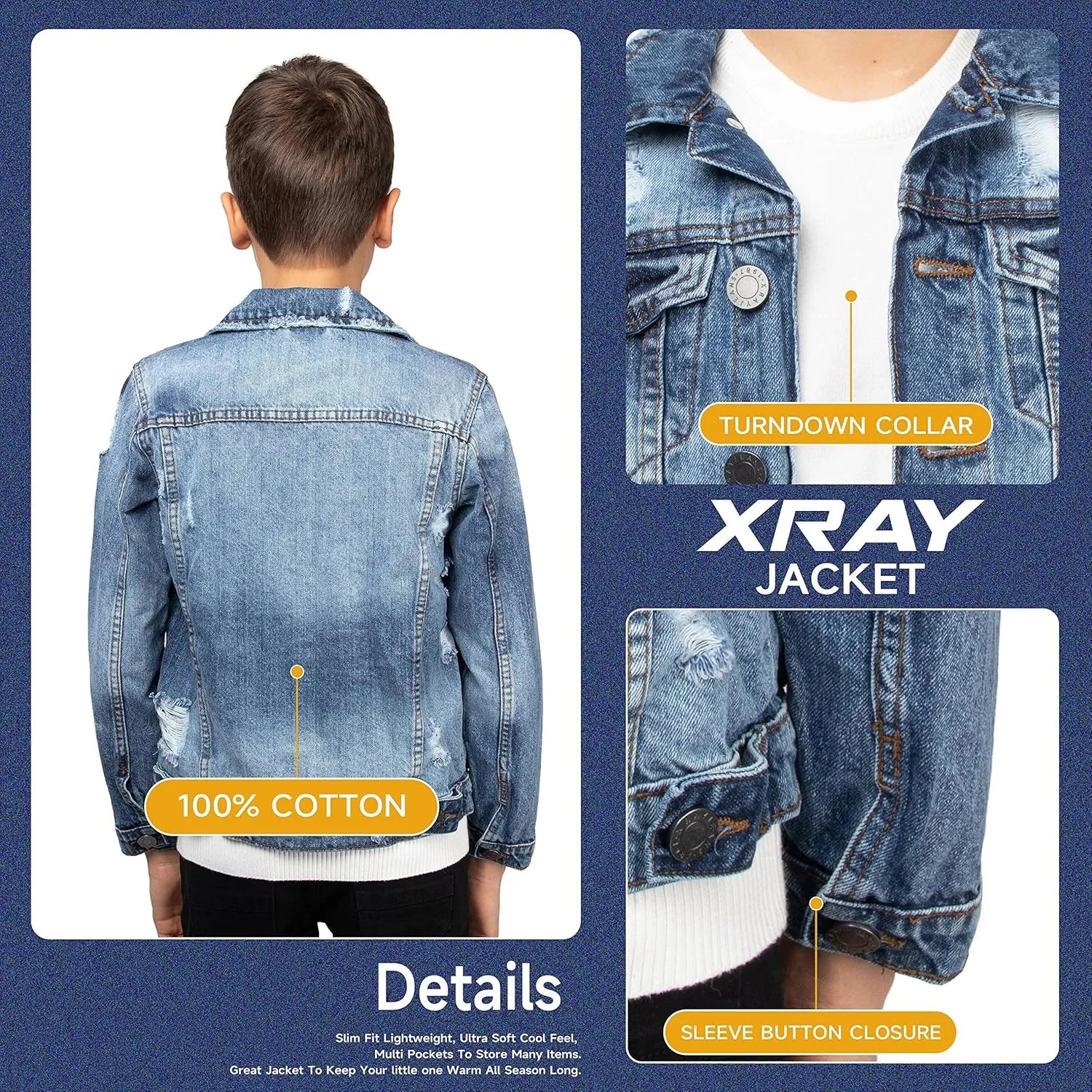 X RAY Boys Denim Jacket (Sizes 8-18), 100% Cotton & Cotton Flex Washed Fall Outerwear Trucker Casual Jean Jacket for Boys